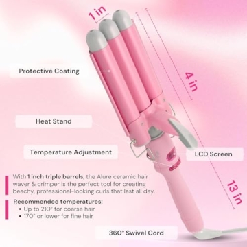 Alure Three Barrel Curling Iron With LCD Display 1 Inch