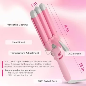 Alure Three Barrel Curling Iron With LCD Display 1 Inch