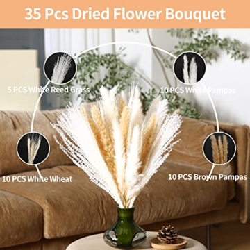 Prikpont Pampas Grass Decorative Set 35PCS 17.5'' Dried Flowers