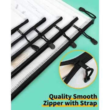 Smarpau Mesh Zipper Pouch, 24 Pack 8 Sizes Plastic Zipper Pouches for Organizing, Multipurpose Waterproof Zipper Bags for Travel, Office, Home Storage, Black