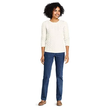 Lands' End Women's Drifter Cotton Crew Neck Sweater Ivory