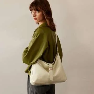 LA FESTIN Leather Crossbody Bag for Women: Hobo Shoulder Purse with Adjustable Strap White Trendy Ha...