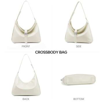 LA FESTIN Leather Crossbody Bag for Women: Hobo Shoulder Purse with Adjustable Strap White Trendy Handbag Purse - Suitable for Travel Daily Occasions