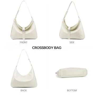 LA FESTIN Leather Crossbody Bag for Women: Hobo Shoulder Purse with Adjustable Strap White Trendy Handbag Purse - Suitable for Travel Daily Occasions