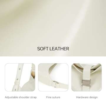 LA FESTIN Leather Crossbody Bag for Women: Hobo Shoulder Purse with Adjustable Strap White Trendy Handbag Purse - Suitable for Travel Daily Occasions