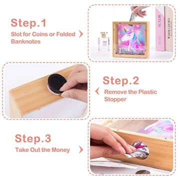 Wooden Piggy Bank for Kids Boys Girls, DIY Name Coin Bank Unicorn Dinosaur Money Bank with Letter Stickers