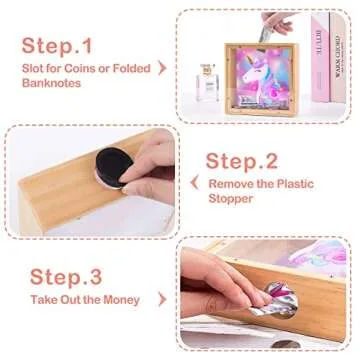 Wooden Piggy Bank for Kids Boys Girls, DIY Name Coin Bank Unicorn Dinosaur Money Bank with Letter Stickers