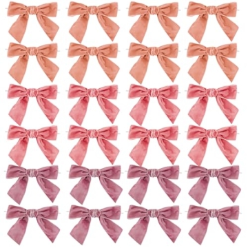 24 Pcs Pink Velvet Bows 4.5" Bows Premade Bows Coquette Bow Decoration for Tree, Wreaths, Garland, G...