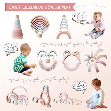 MCGMITT Rainbow Stacking Toy, Silicone Rainbow Stacker for Toddlers, Montessori Nesting Blocks, Building Creative Color Shape Matching Toy Set, 10 Layers