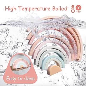 MCGMITT Rainbow Stacking Toy, Silicone Rainbow Stacker for Toddlers, Montessori Nesting Blocks, Building Creative Color Shape Matching Toy Set, 10 Layers