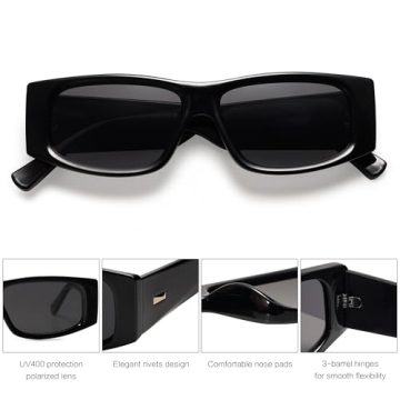 SOJOS Trendy Y2K Rectangle Polarized Sunglasses for Women Men Fashion Designer Rave Sunglasses SJ2228, Black/Grey