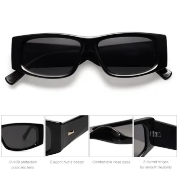 SOJOS Trendy Y2K Rectangle Polarized Sunglasses for Women Men Fashion Designer Rave Sunglasses SJ2228, Black/Grey