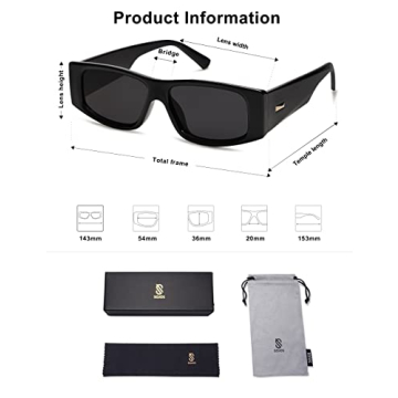 SOJOS Trendy Y2K Rectangle Polarized Sunglasses for Women Men Fashion Designer Rave Sunglasses SJ2228, Black/Grey