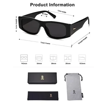 SOJOS Trendy Y2K Rectangle Polarized Sunglasses for Women Men Fashion Designer Rave Sunglasses SJ2228, Black/Grey