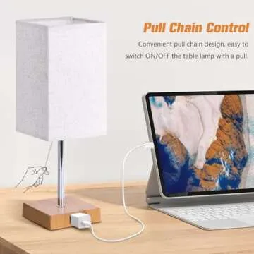 Elegant PLMMY Bedside Table Lamps with Charging Ports - Set of 2