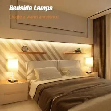 PLMMY Bedside Lamp Set - 3 Light Modes & Charging