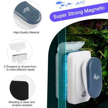 AQQA Aquarium Strong Magnetic Cleaner Brush, Fish Tank Glass Algae Magnet Cleaning Tool Floating Cle...