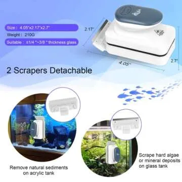 AQQA Aquarium Strong Magnetic Cleaner Brush, Fish Tank Glass Algae Magnet Cleaning Tool Floating Cleaner Scrubber Brush with 2 Detachable Scraper (Blue,M)