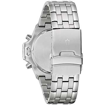 Bulova Men's Classic Stainless Steel 6-Hand Chronograph Quartz Watch, Black Dial Style: 98B333