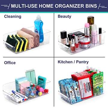 Set of 8, Stackable Clear Bins with Removable Dividers - Food Snack Organizer, Pantry Organization a...