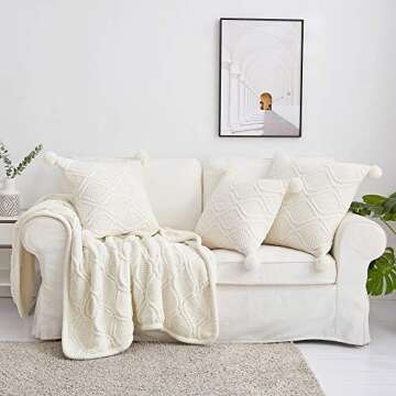 Longhui bedding Chenille Ivory White Sherpa Throw Blanket – Thick, Soft, Big, Cozy Knit Fleece Bla...