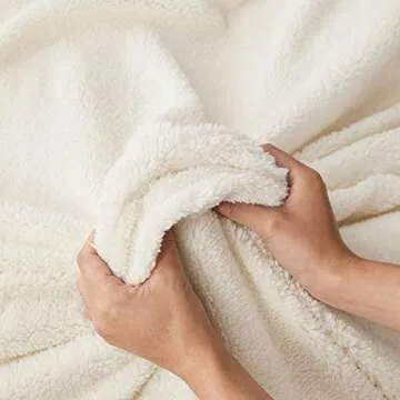 Longhui bedding Chenille Ivory White Sherpa Throw Blanket – Thick, Soft, Big, Cozy Knit Fleece Blanket for Couch, Sofa, Bed – Large 51 x 63 Inches