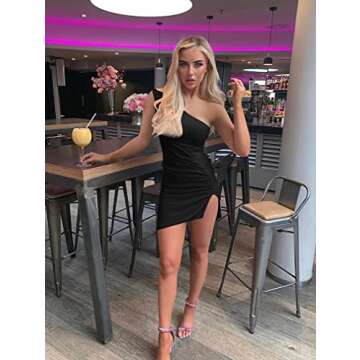 XXTAXN Women's Sexy Bodycon One Shoulder Sleeveless Club Slip Summer Tank Mini Dress Black