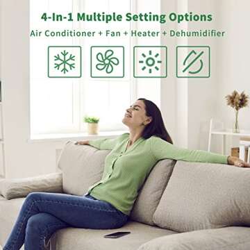 Uhome 12000 BTU Portable Air Conditioner with Heater up to 400 Sq. Ft, Ac Heater Combo Window Unit, Portable AC Unit with Dehumidifier & Fan, Cools & Heats,Remote Control and Window Kit Included,White