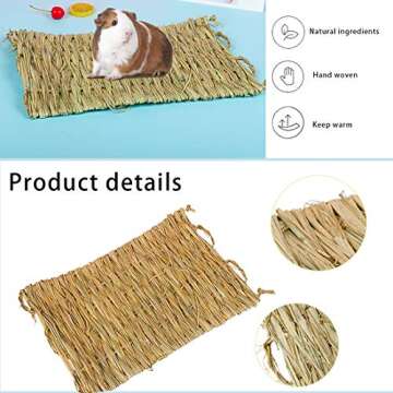 PINVNBY 6 Pack Rabbit Grass Mat,Bunny Natural Straw Woven Bed,Small Animal Cages Hay Nest Sleeping,C...