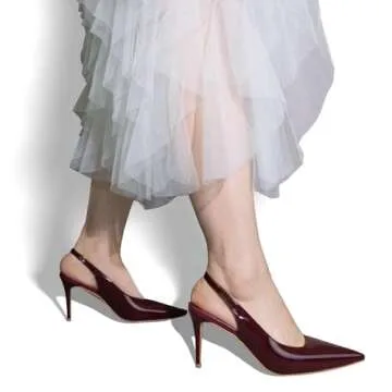 Slingback Heels for Women Pointed Toe Stiletto Heels Closed Toe Pumps Slip on High Heels Dress 2.95 inch Wine Red6.5