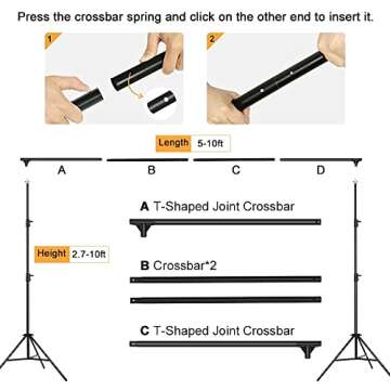 [Upgraded T-Shaped Joint Version] 10 x 10Ft Photo Video Studio, MOUNTDOG Heavy Duty Adjustable Backdrop Stand Background Support System Kit with Carry Bag & Sandbag for Photography Parties Wedding