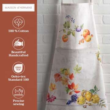 Maison d' Hermine Apron 100% Cotton 27.50"x31.50" Adjustable Neck Strap Apron with Center Pocket for...