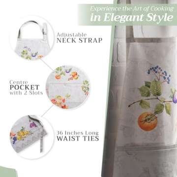 Maison d' Hermine Apron 100% Cotton 27.50"x31.50" Adjustable Neck Strap Apron with Center Pocket for Mothers Day Gifts, BBQ Women, Men, Chef & Wedding, Fruit D'Hiver - Thanksgiving/Christmas