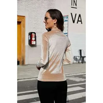 Stylish PAODIKUAI Velvet Turtleneck Long Sleeve Top
