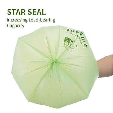 SUPERBIO 13 Gallon Compostable Kitchen Waste Bags with Handles, Food Scrap Bags Certified by BPI, OK compost INDUSTRIAL, 30 Count, 49.2L