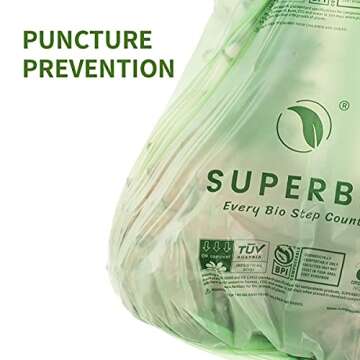 SUPERBIO 13 Gallon Compostable Kitchen Waste Bags with Handles, Food Scrap Bags Certified by BPI, OK compost INDUSTRIAL, 30 Count, 49.2L