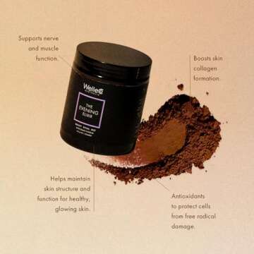 WelleCo The Evening Elixir Skin Care Vitamin C Hot Chocolate Beauty Drink Mix with Niacin, Lemon Bal...