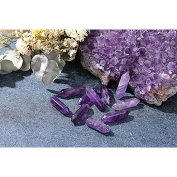 3pcs Amethyst Healing Crystals Points Bulk Hexagonal Healing Crystals Stone Wands Set Natural Quartz Crystals Gemstones for Meditation Chakra Balancing Crystal Therapy Gift