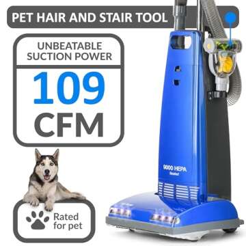 Prolux 9000 Upright Vacuum Cleaner – Powerful HEPA Filtration, Bagged Dust Chamber for Allergy Protection, Stainless Steel Brush Roll, Onboard Tools, and Brush Roll Control Pedal