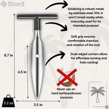 S STORD Coconut Opener for Fresh Green Young Coconut Water - Works With Peeled Thai Young White Coconuts - Open in Seconds Super Safe Easy and Fast