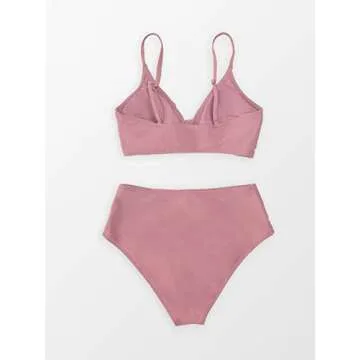 CUPSHE Women's Bikini Sets Two Piece Swimsuit High Waisted V Neck Twist Front Adjustable Spaghetti Straps Bathing Suit,XL Pink