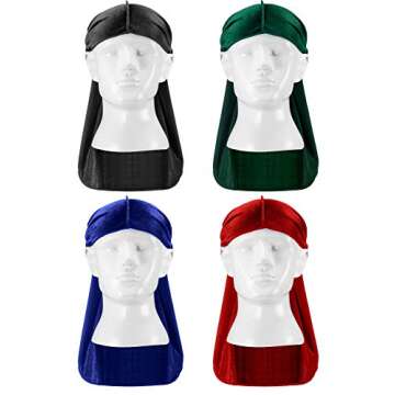 Tatuo 4 Pieces Velvet Durag Set - Long Tail Soft Headwrap for 360 Waves