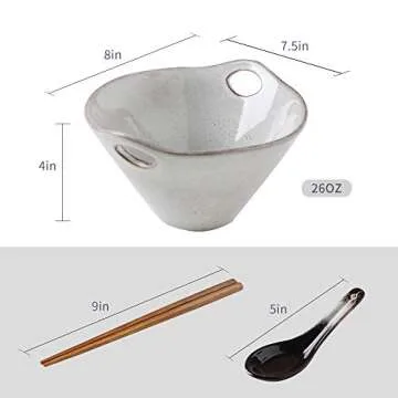 KOOV Porcelain Ramen Bowls and Spoons Set of 2 - Japanese Ramen Noodle Bowl with Chopsticks and Spoons, 26 Ounce Deep Pho Bowl, Reactive Glaze (Variable Grey)