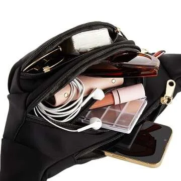 Zodaca Black Extra Large Fanny Pack Plus Size, Crossbody Bag with Adjustable Belt Straps Fits 34-60 Inch Waist (Expands to 5XL)