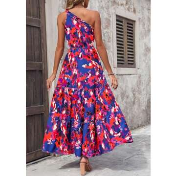 PRETTYGARDEN Women's Summer Floral Maxi Dress - One Shoulder Knot Design
