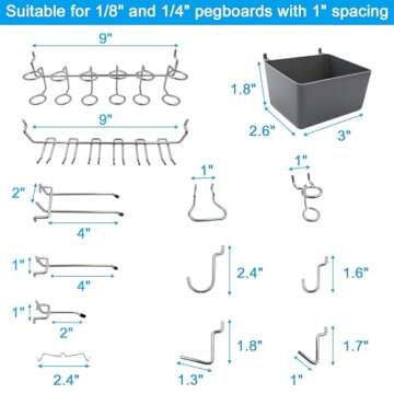 FRIMOONY Pegboard Hooks Assortment with Pegboard Bins, Peg Locks, for Organizing Various Tools, 80 Piece