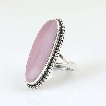 Rose Quartz Gemstone Ring - 925 Sterling Silver Beauty