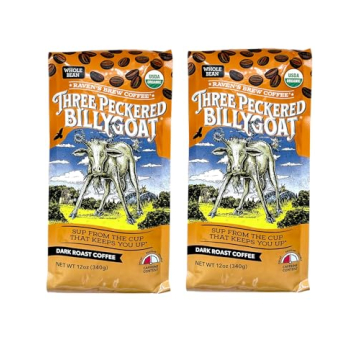 Raven's Brew Coffee Bold Organic Three Peckered Billy Goat Dark Roast Whole Bean - 2-pack 12oz