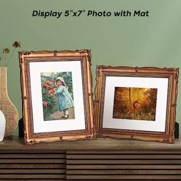 PHAREGE Vintage Picture Frame 8x10 Bronze, 8 by 10 Ornate Decorative Antique Frame with Mat for 5x7 Photo, Fancy Matted Frame for Desktop or Wall, Horizontal or Vertical