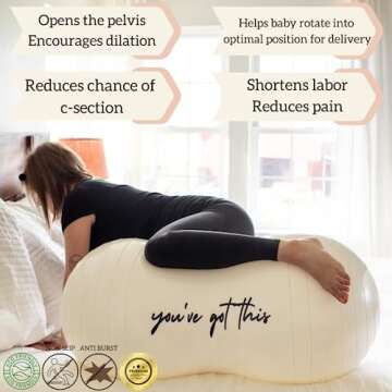 Peanut Ball - Positive Affirmation Anti Burst Ball for Exercise, Labor, Birthing, Dog Training, Kids, Home & Gym Fitness, Physio Roll, Yoga Balance, Flexible Seating for Classroom & Office - Pump Inc.